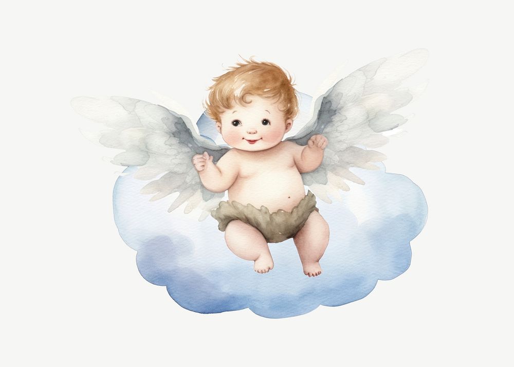 Baby angel, watercolor collage element psd