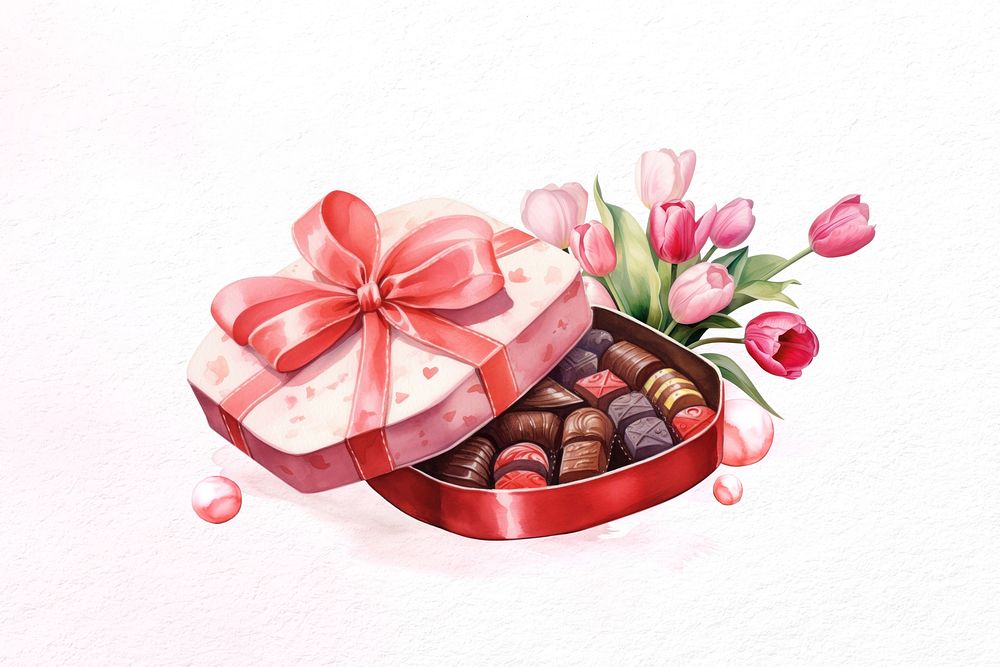 Valentine's chocolate box, watercolor illustration remix