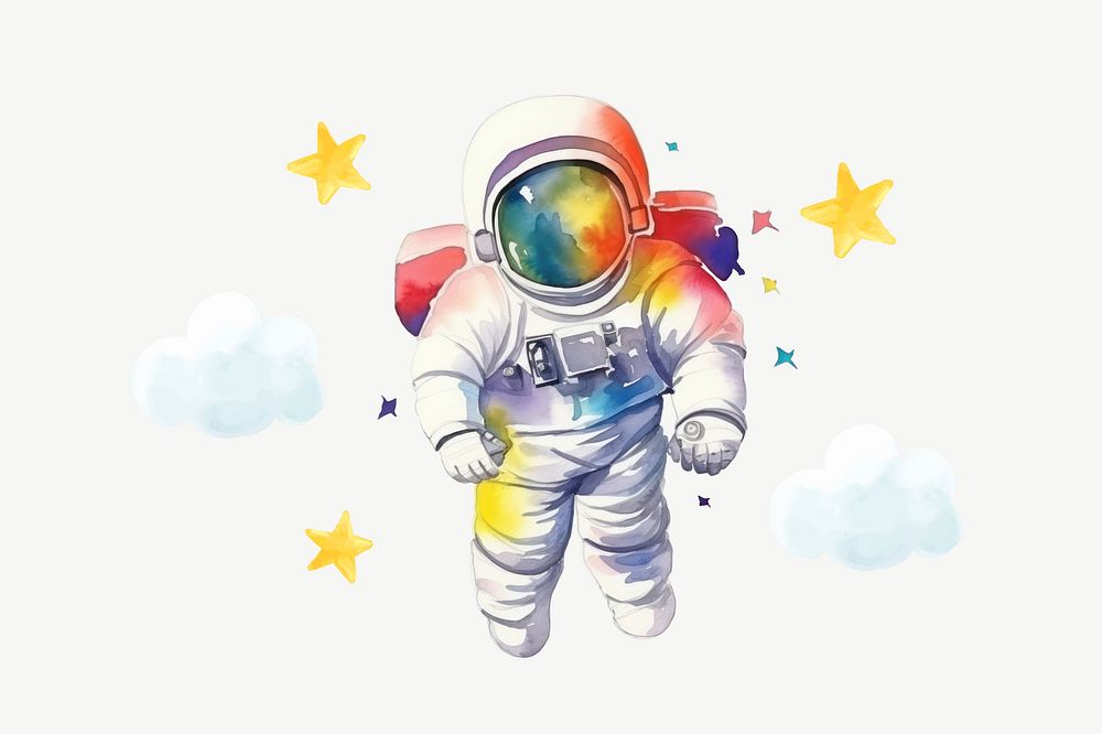Colorful astronaut, watercolor collage element psd