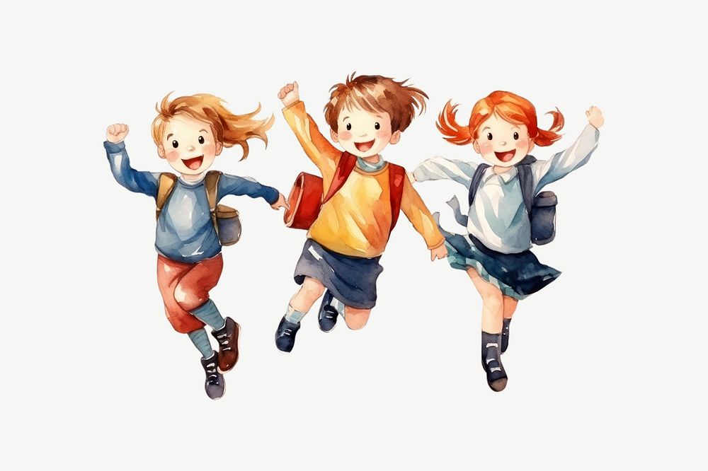 Happy students , watercolor collage element psd