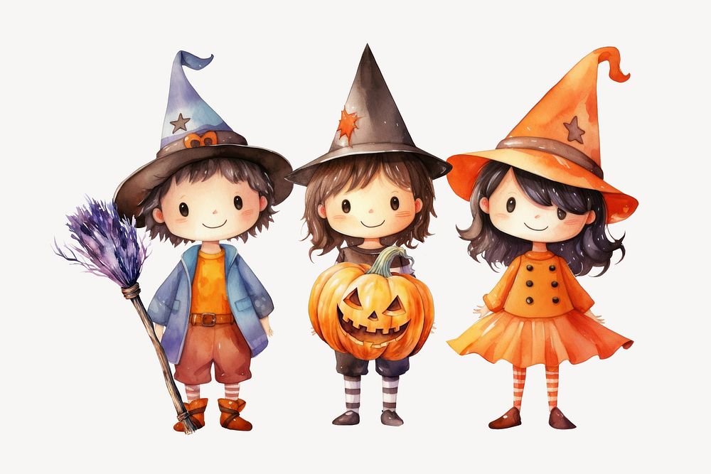 Little witch and wizard, watercolor illustration remix