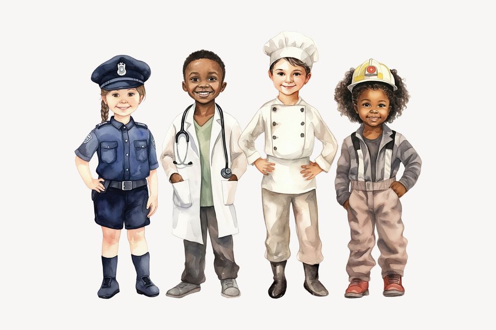 Kids dream career, watercolor illustration remix