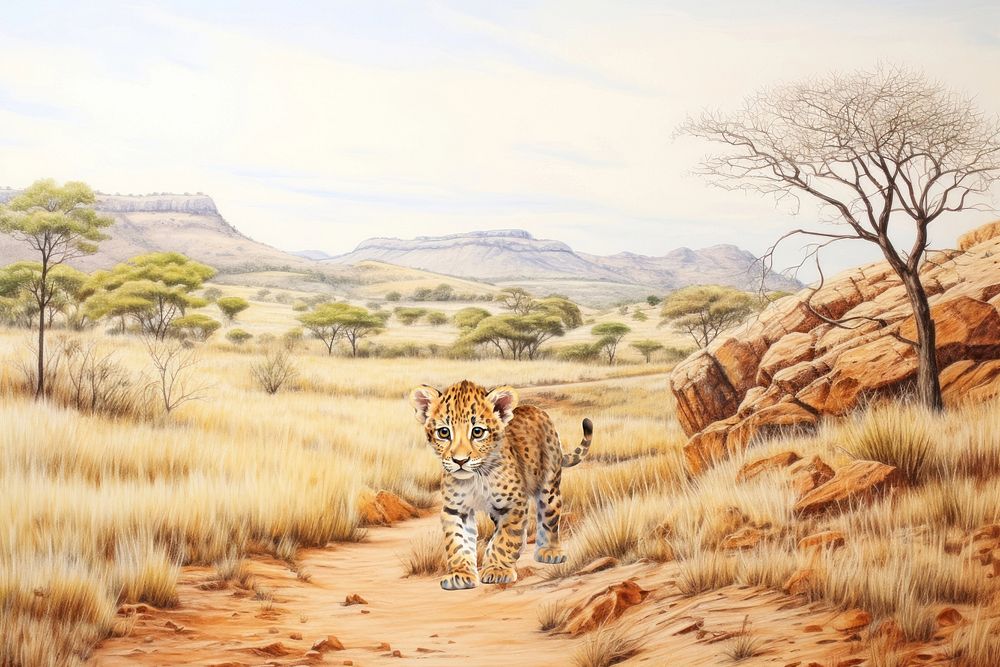 Little tiger in the wild, watercolor illustration remix