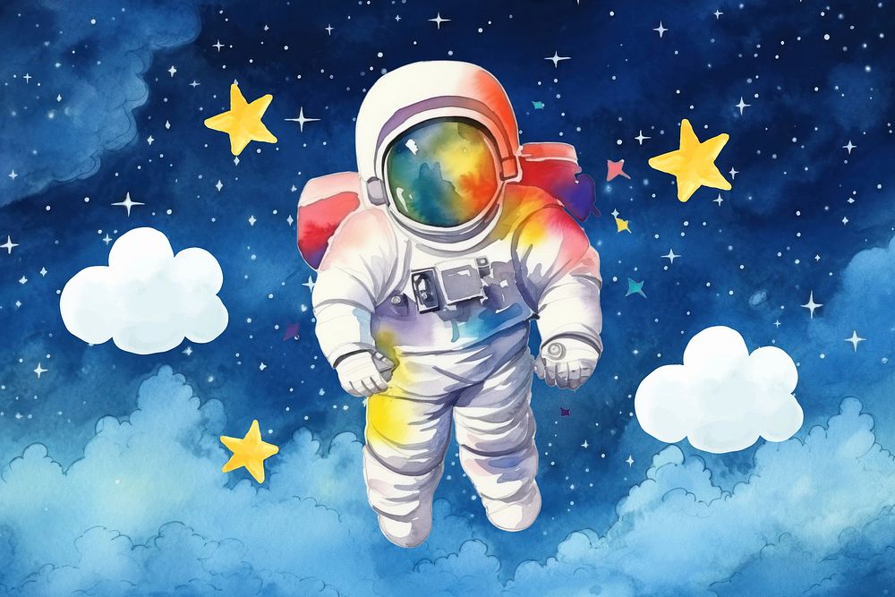 Astronaut floating in space, watercolor illustration remix