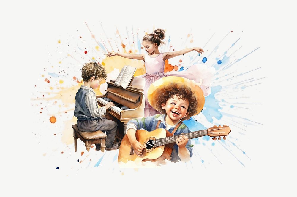 Dancing music, creative arts, watercolor collage element psd