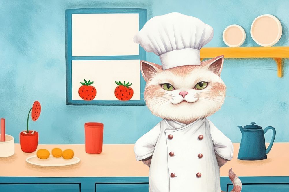 Chef cat in kitchen, digital art remix