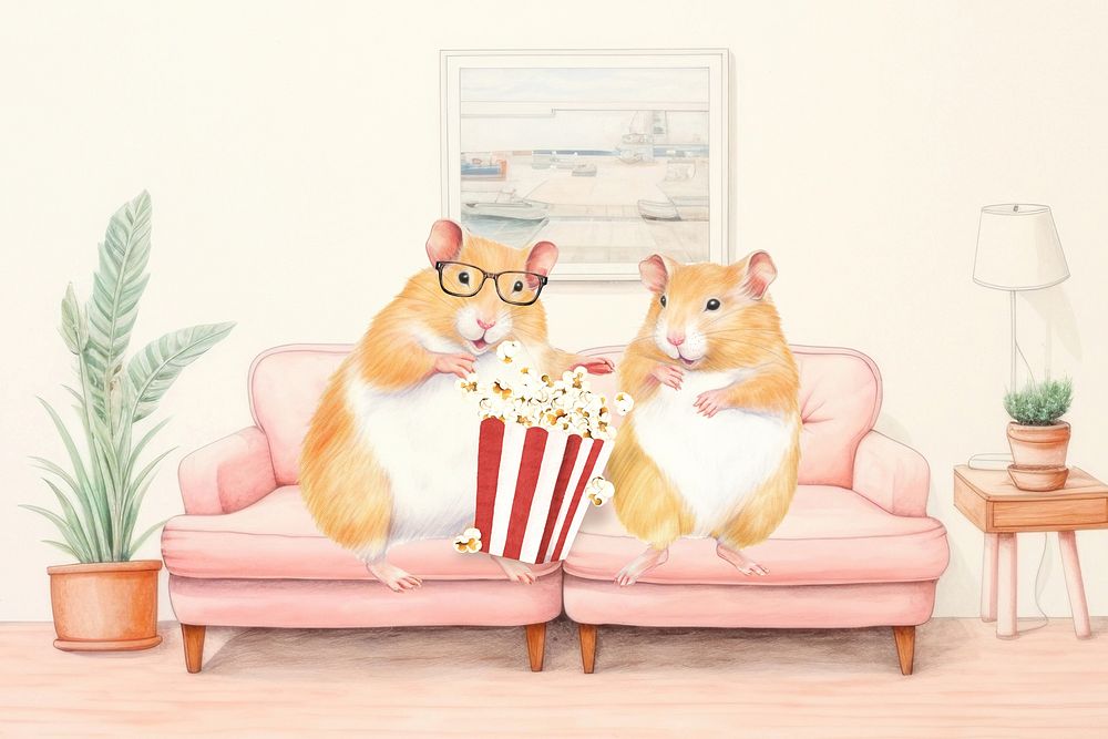Hamster family movie time, digital art remix