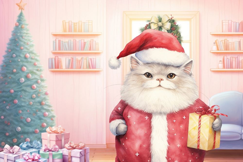 Santa cat, Christmas digital art remix
