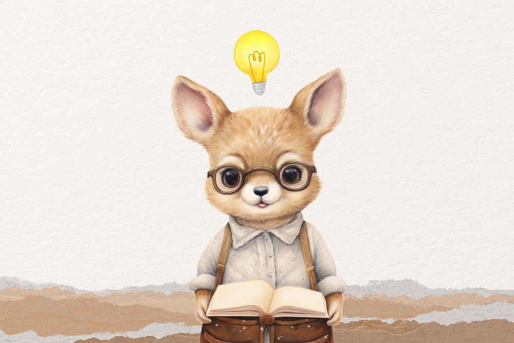 Little deer reading, education digital art remix