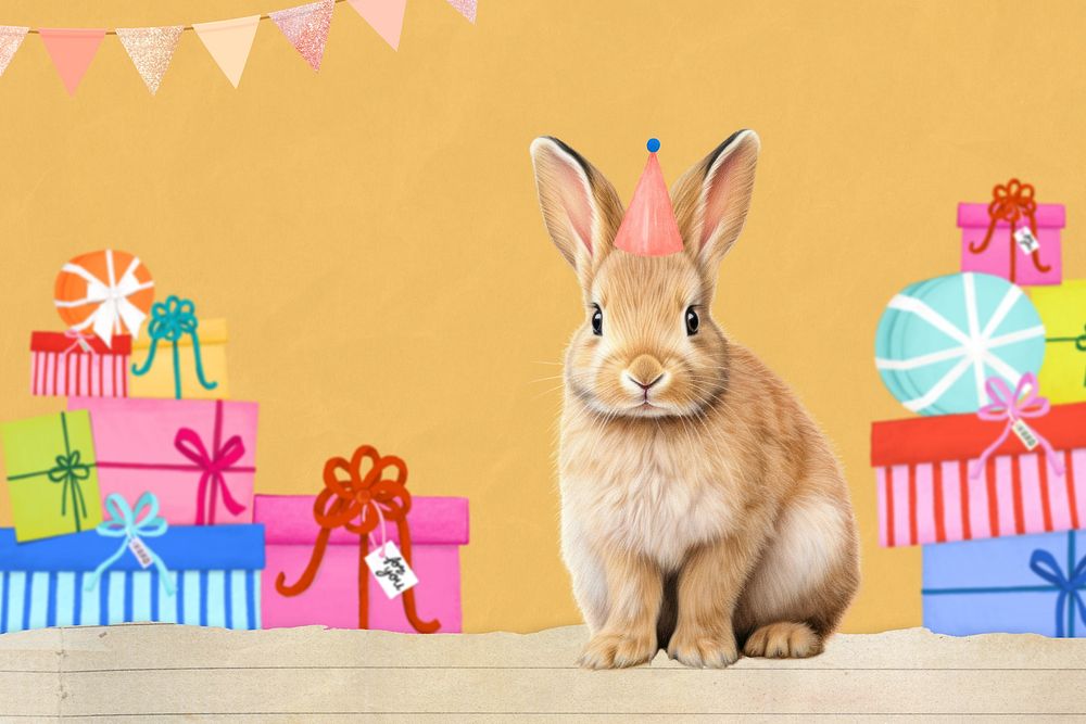 Birthday gift rabbit, digital art remix