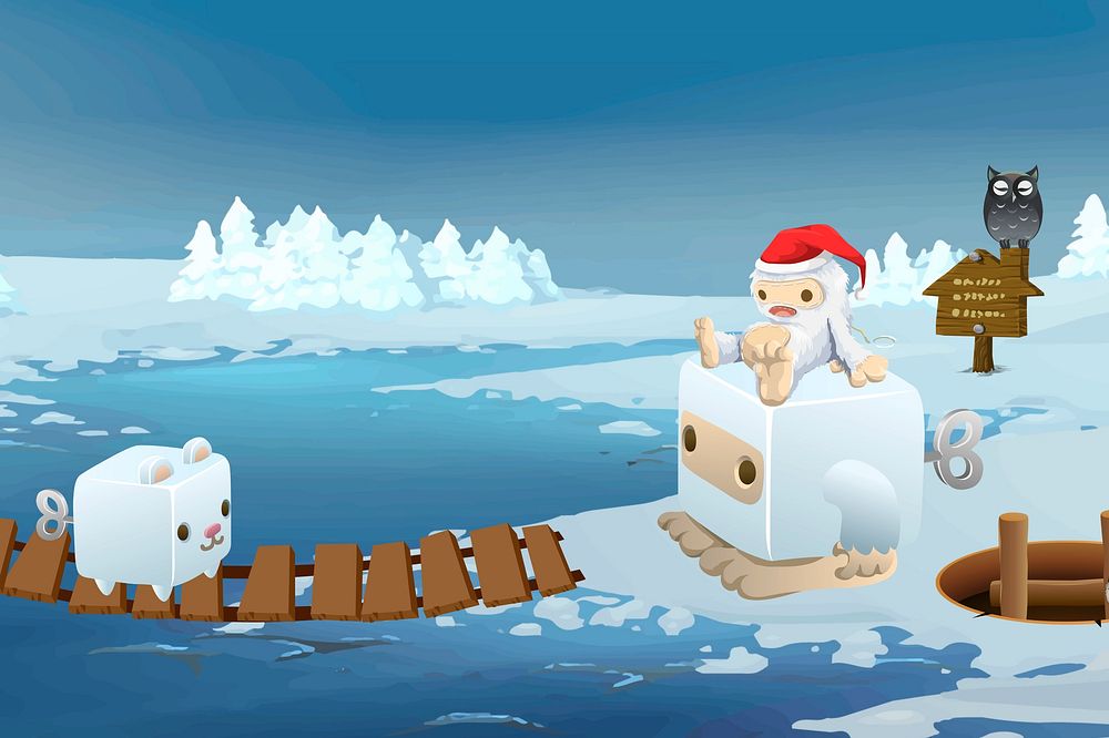 Ice monster cubimal glitch game, retro illustration