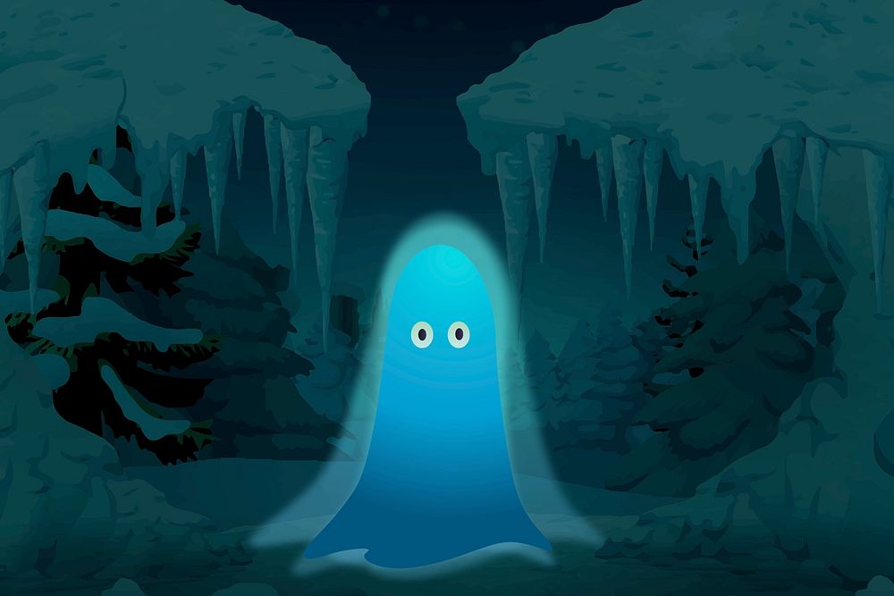 Cute ghost glitch game, retro illustration