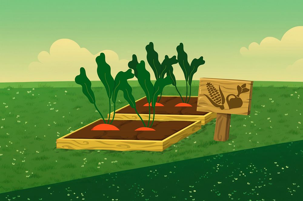 Carrot farming glitch game, retro illustration