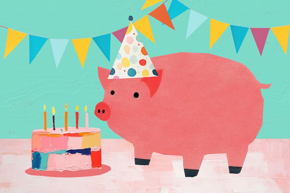 Birthday pig, celebration paper craft remix