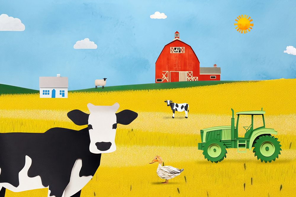 Cow livestock farm, agriculture paper craft remix