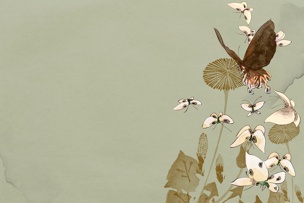 Hokusai&rsquo;s Butterflies and Moths background remixed by rawpixel.