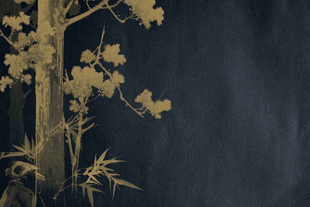 Vintage gold tree black background, Japanese ink art remixed by rawpixel.