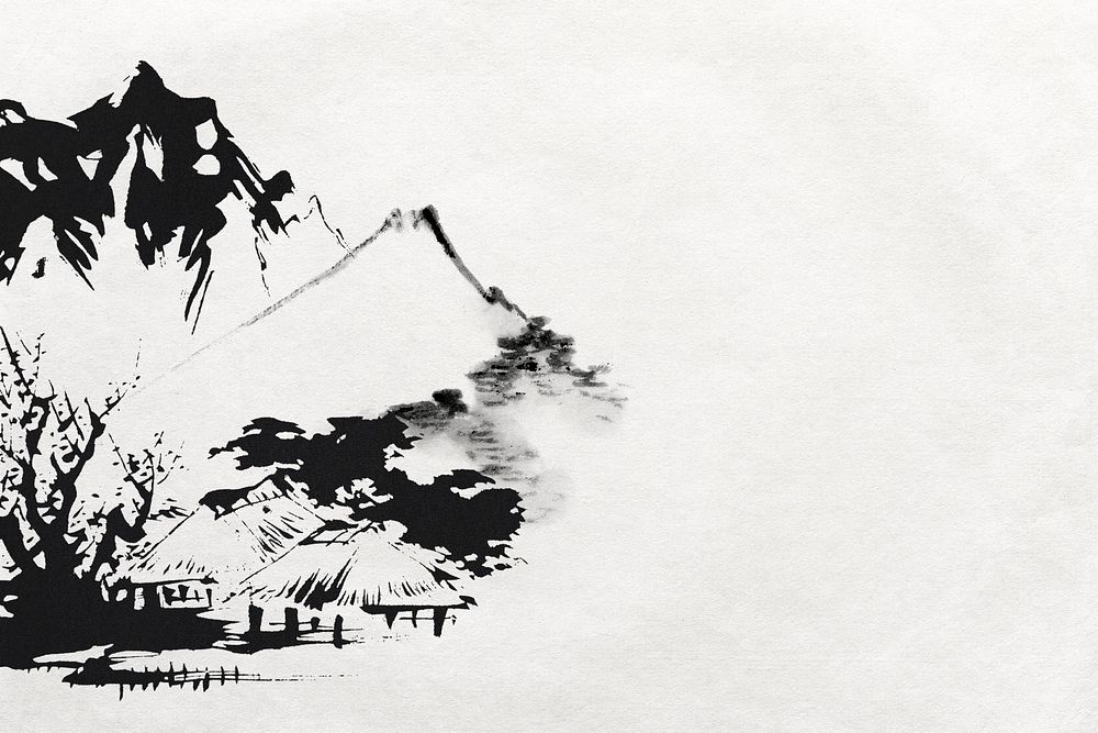 Japanese village ink art background remixed by rawpixel.