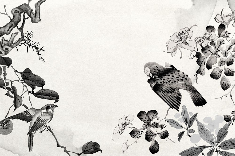Bird ink art background remixed by rawpixel.