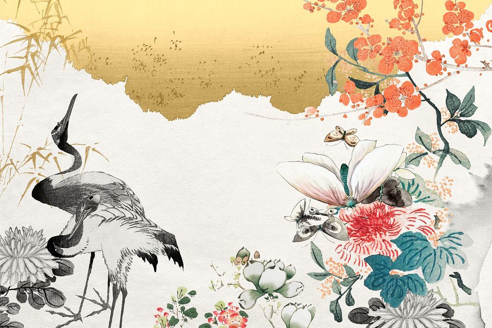 Vintage cranes, Japanese ink art remixed by rawpixel.