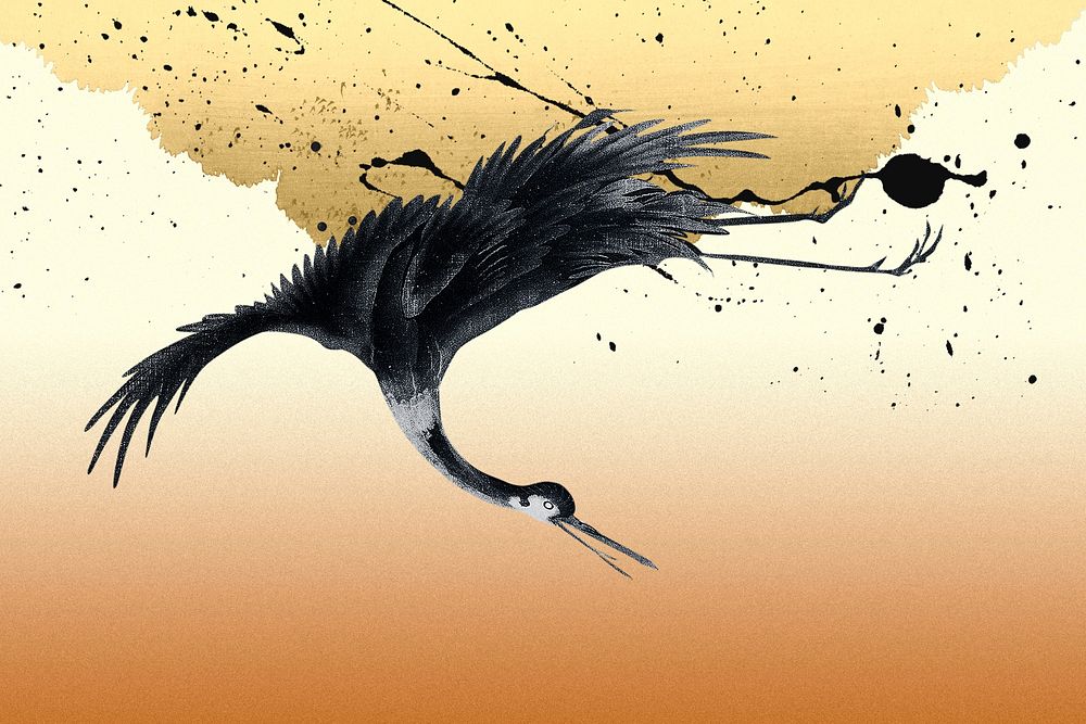 Vintage crane bird ink illustration remixed by rawpixel.
