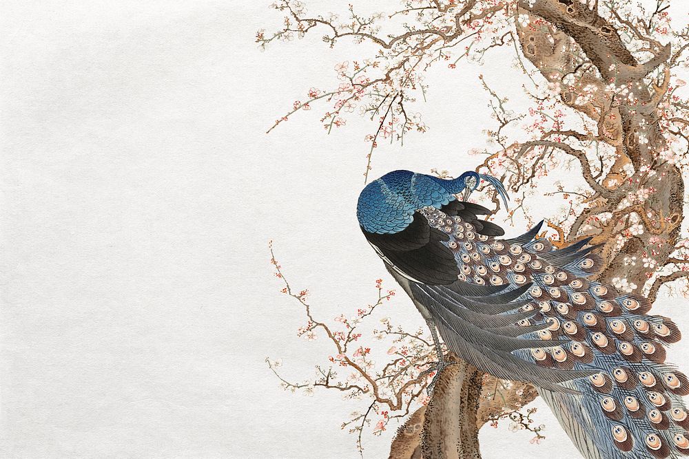 Ohara Koson's  peacocks background remixed by rawpixel.