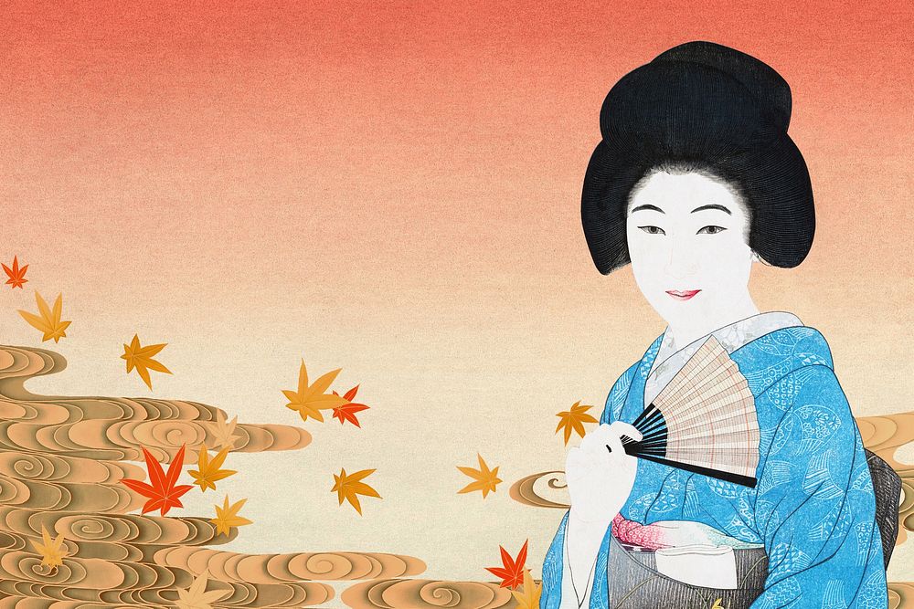 Japanese woman vintage illustration  background remixed by rawpixel.