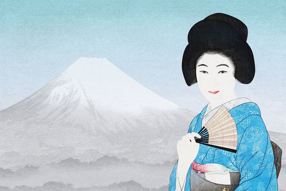 Japanese woman vintage illustration remixed by rawpixel.