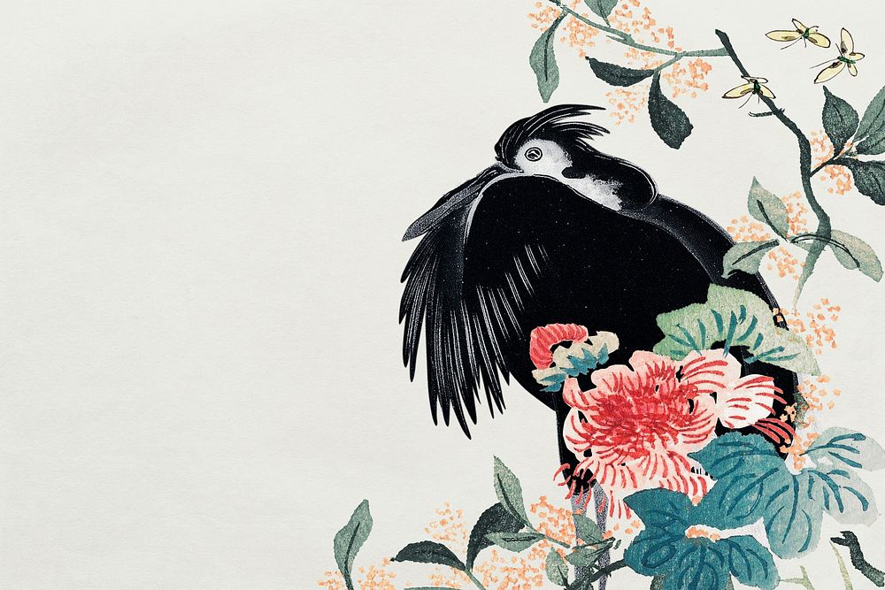 Vintage Japanese crane  illustration background remixed by rawpixel.