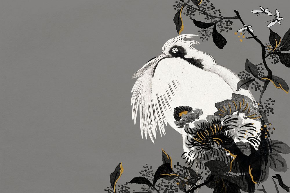 Vintage Japanese crane  illustration background remixed by rawpixel.