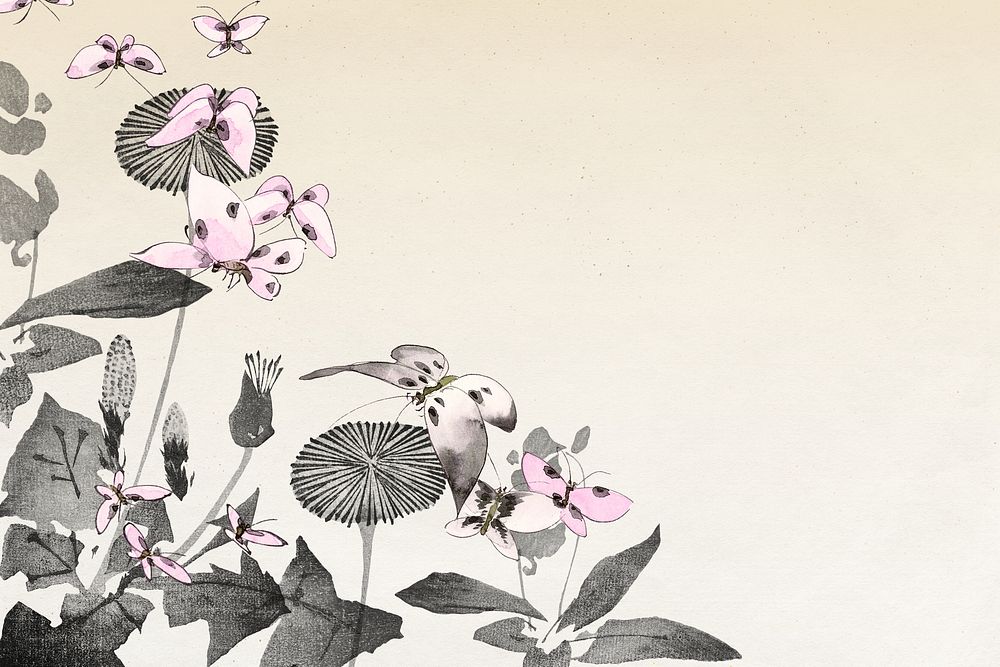 Hokusai&rsquo;s Butterflies and Moths illustration background remixed by rawpixel.
