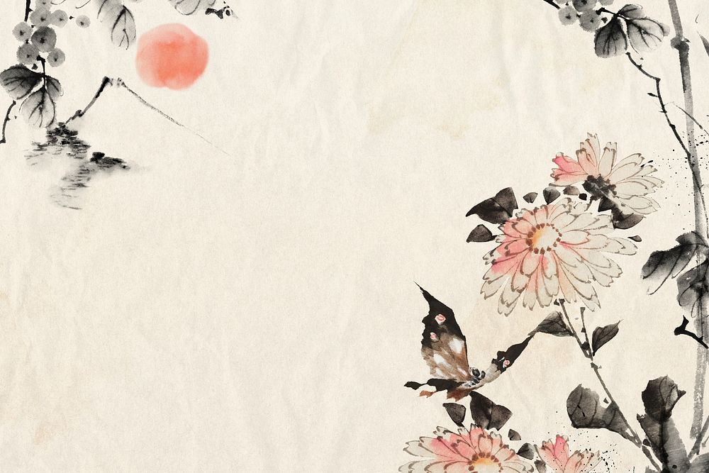 Hokusai&rsquo;s moth  illustration background remixed by rawpixel.