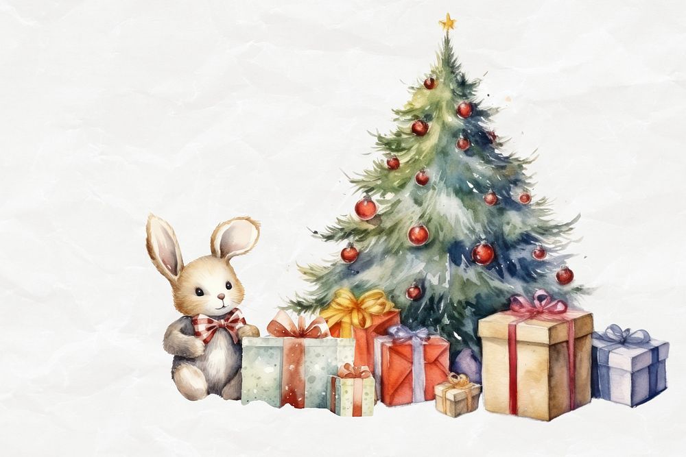 Cartoon Christmas gifts watercolor animal character illustration