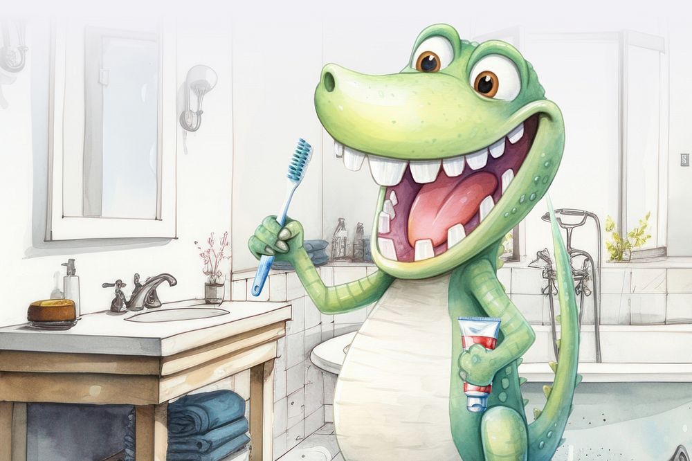 Cartoon   crocodile dentist watercolor animal character illustration