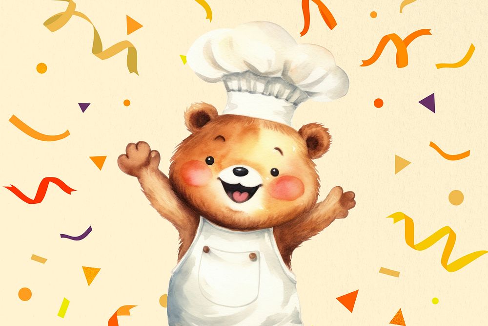 Cartoon bear chef watercolor animal character illustration
