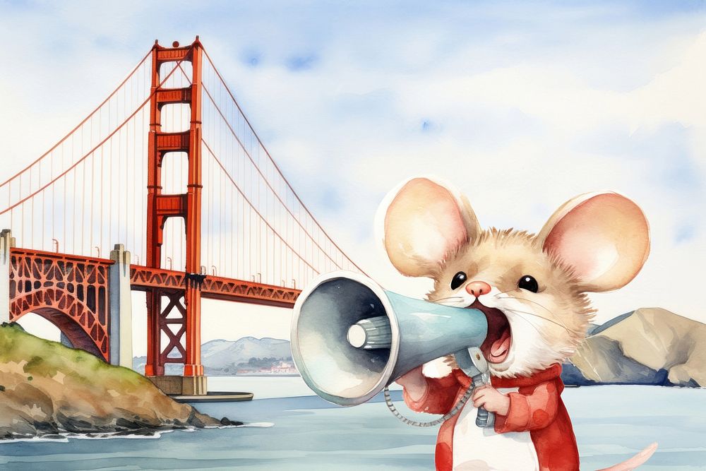 Cartoon mouse, USA travel watercolor animal character illustration