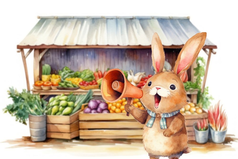 Cartoon market sale watercolor animal character illustration