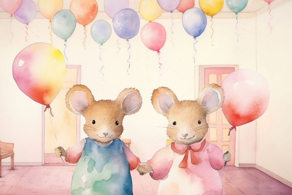 Cartoon party celebration watercolor animal character illustration