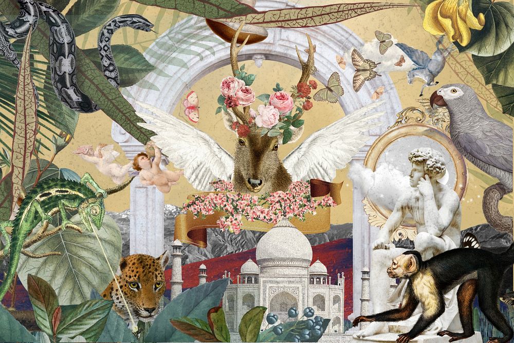 Vintage fantasy animal collage collage illustration