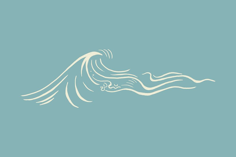 Sea wave line art retro  illustration