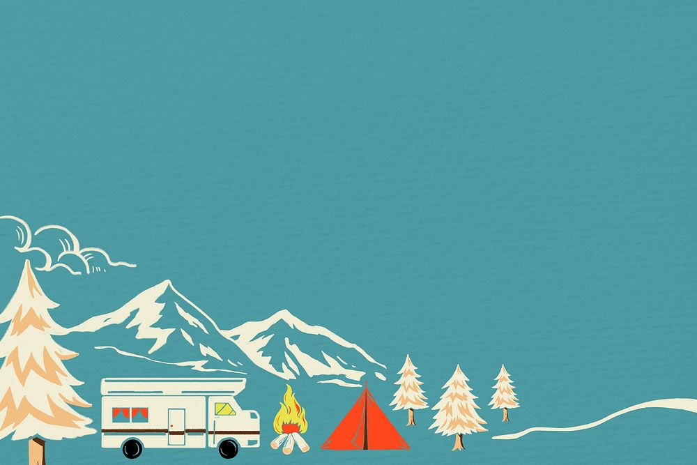  Winter travel background, retro illustration
