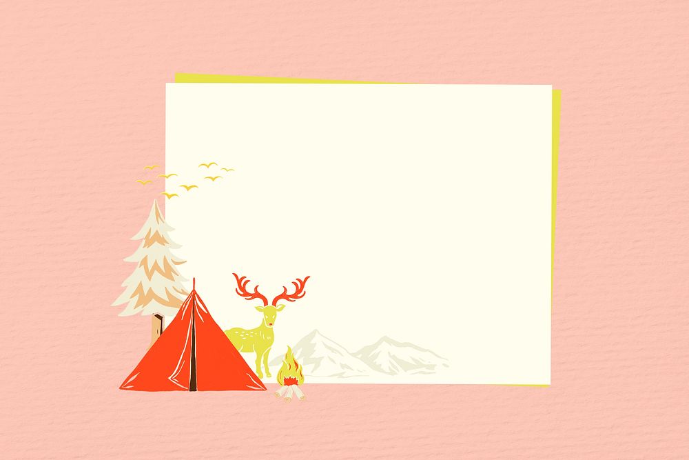 Pink camping frame background, retro illustration