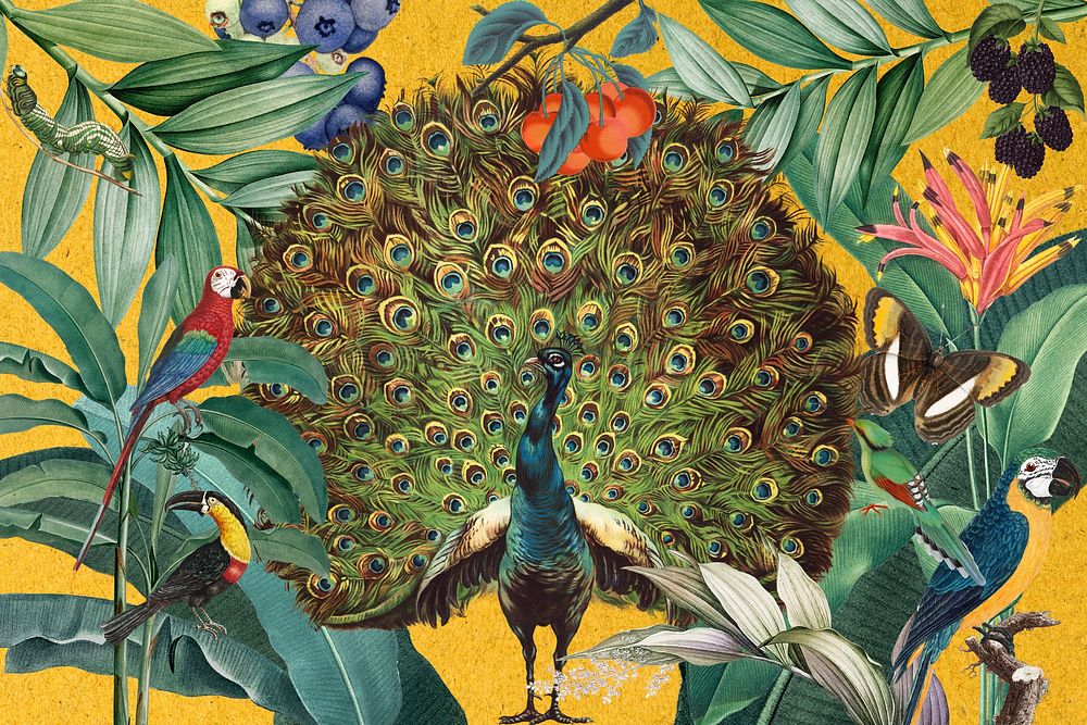 Exotic peacock background, vintage illustration. Remixed by rawpixel.