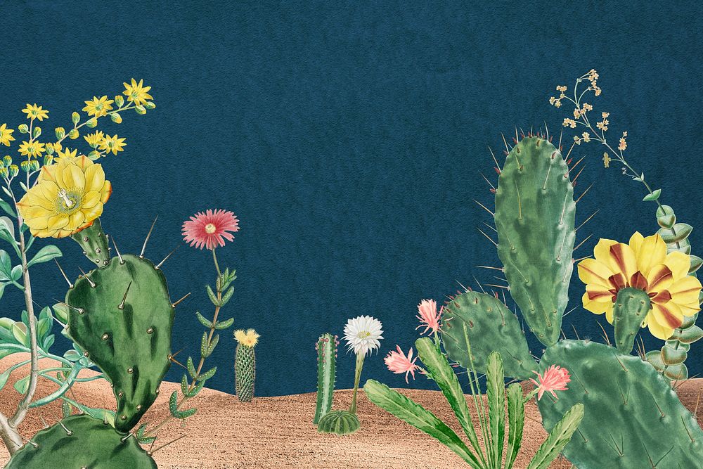 Wild cactus background, vintage illustration. Remixed by rawpixel.