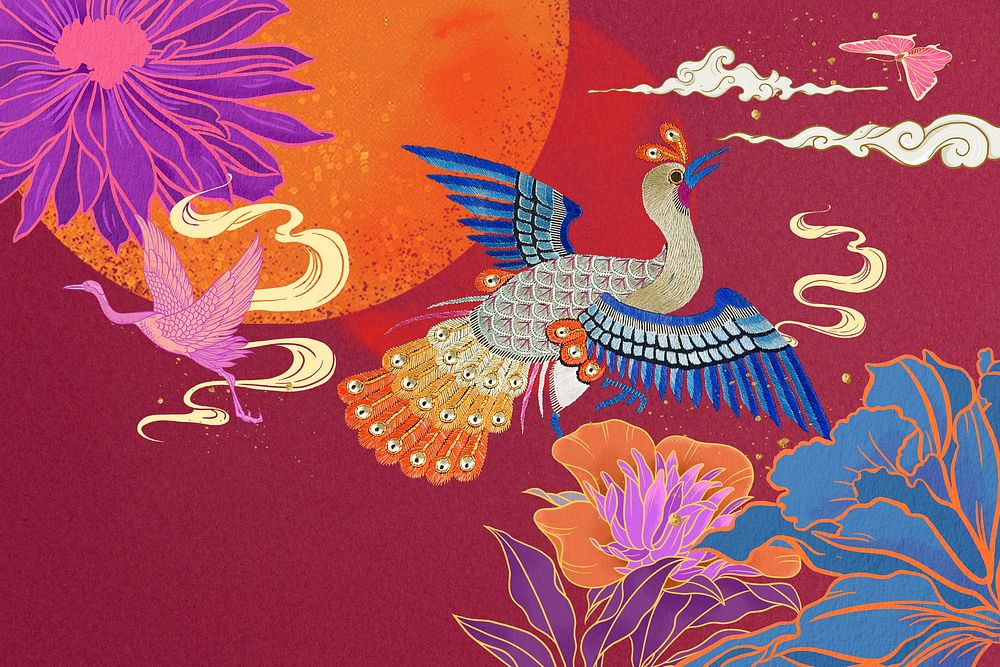 Japanese crane bird background, vintage illustration. Remixed by rawpixel.
