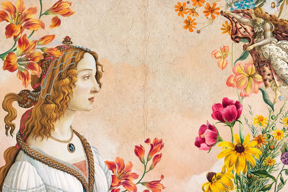 Sandro Botticelli's woman background, vintage botanical illustration. Remixed by rawpixel.