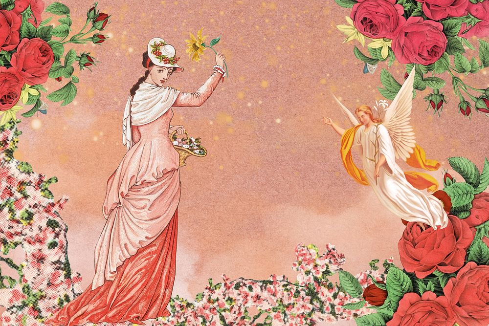 Walter Crane's woman background, vintage botanical illustration. Remixed by rawpixel.