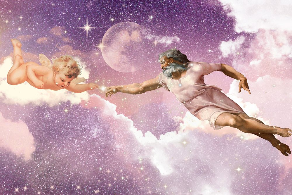 Creation of Adam & cherub background, vintage illustration by Michelangelo Buonarroti. Remixed by rawpixel.
