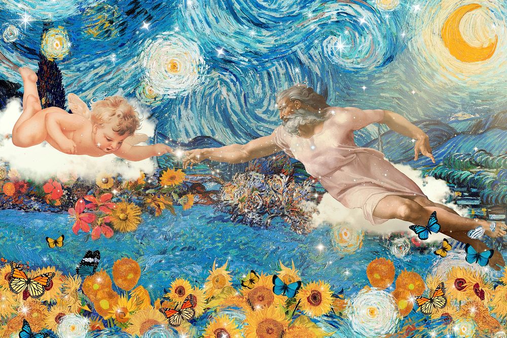 Creation of Adam & cherub background, vintage illustration by Michelangelo Buonarroti. Remixed by rawpixel.
