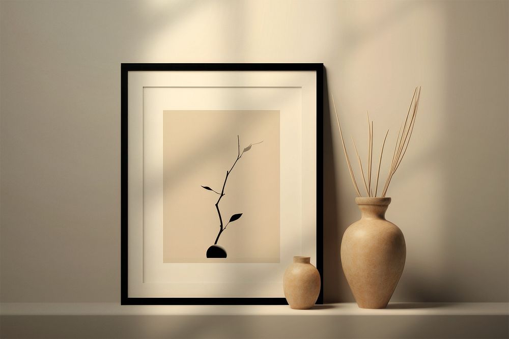 Aesthetic photo frame, home interior with window shadow effect
